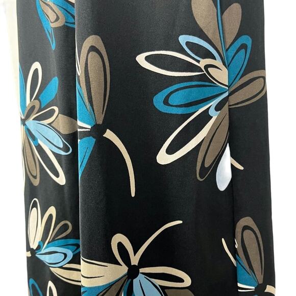 Ann Taylor Loft Blue Black Floral Shift Style Jersey Knit Stretch Dress sz Small - Picture 6 of 16